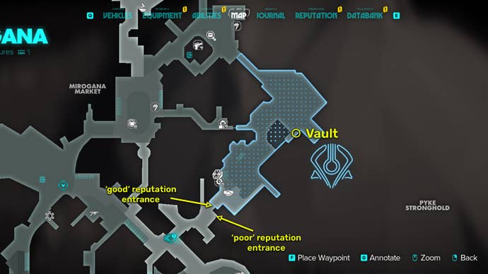 Star Wars Outlaws screenshot of the Pyke vault map location.