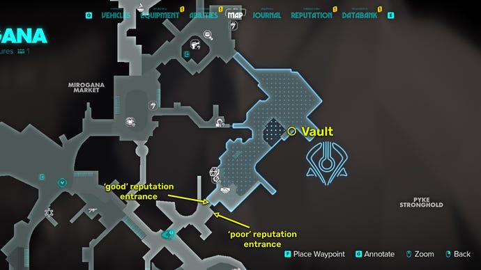 Star Wars Outlaws screenshot of the Pyke vault map location.
