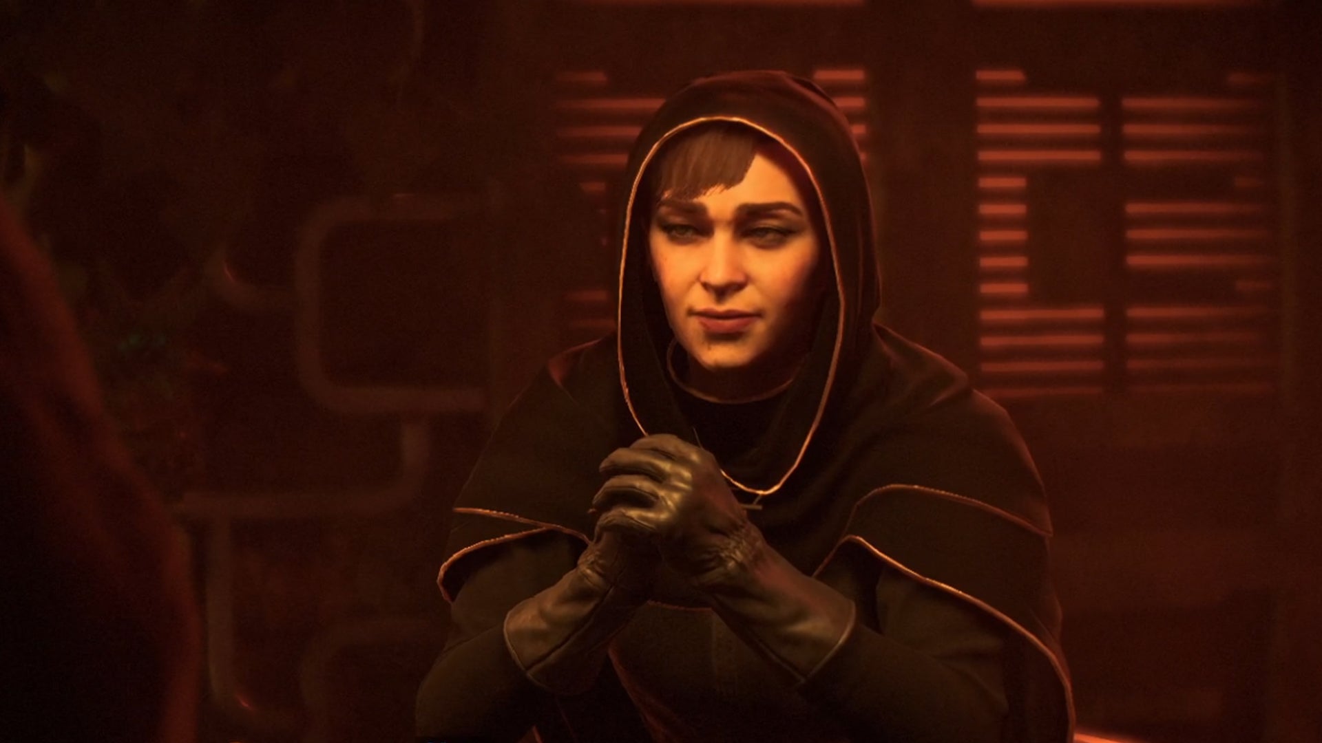 Star Wars Outlaws screenshot of Qi&rsquo;ra, the leader of the Crimson Dawn syndicate.
