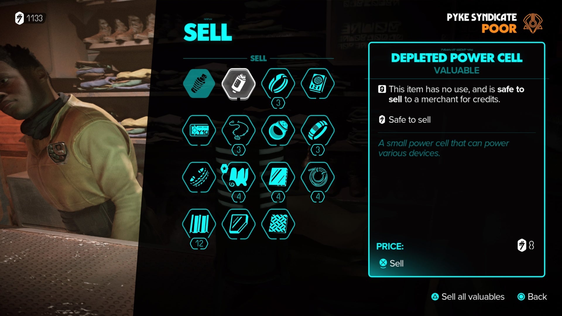 star wars outlaws sell depleted power cell to merchant menu