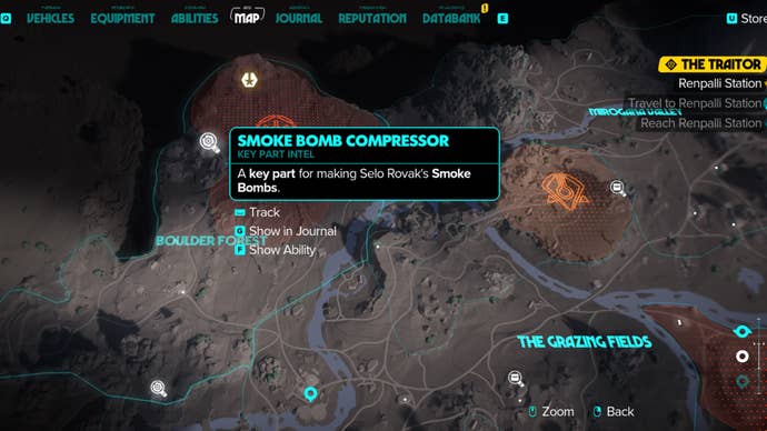Star Wars Outlaws screenshot of the map location for the Bomb Compressor part.