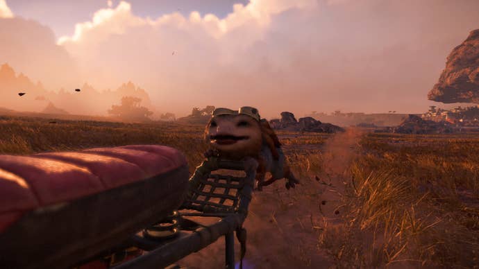 Star Wars Outlaws screenshot of Nix enjoying the turbo boost Speeder upgrade.