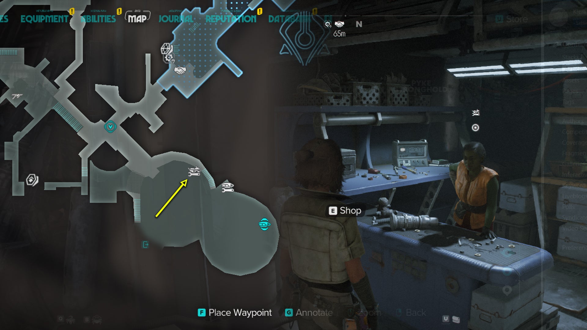 Star Wars Outlaws screenshot of the Speeder Garage location in Mirogana. - 3