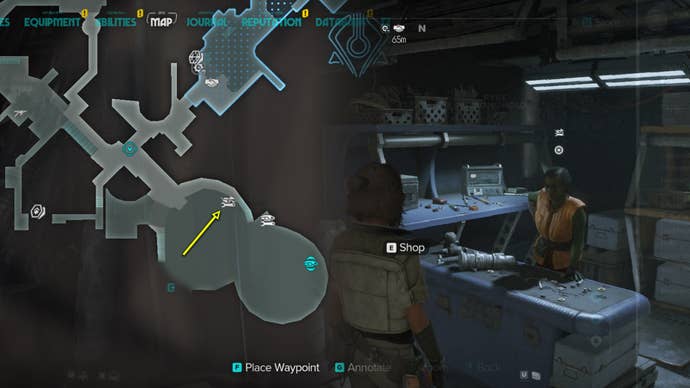 Star Wars Outlaws screenshot of the Speeder Garage location in Mirogana.