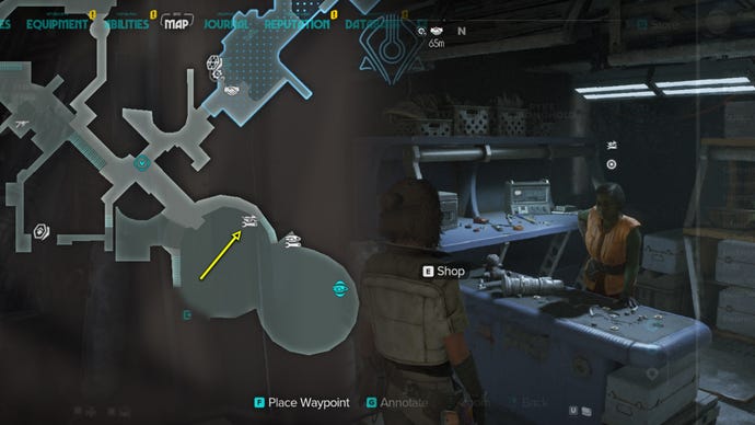 Star Wars Outlaws screenshot of the Speeder Garage location in Mirogana.