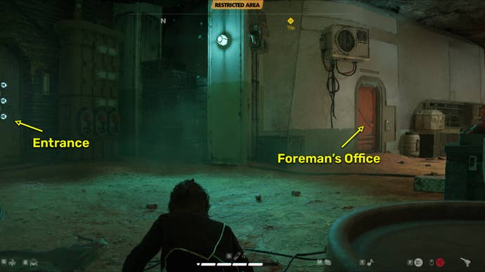 Star Wars Outlaws screenshot of the Broker quest. The image shows the Kay within the Pyke Workshop.