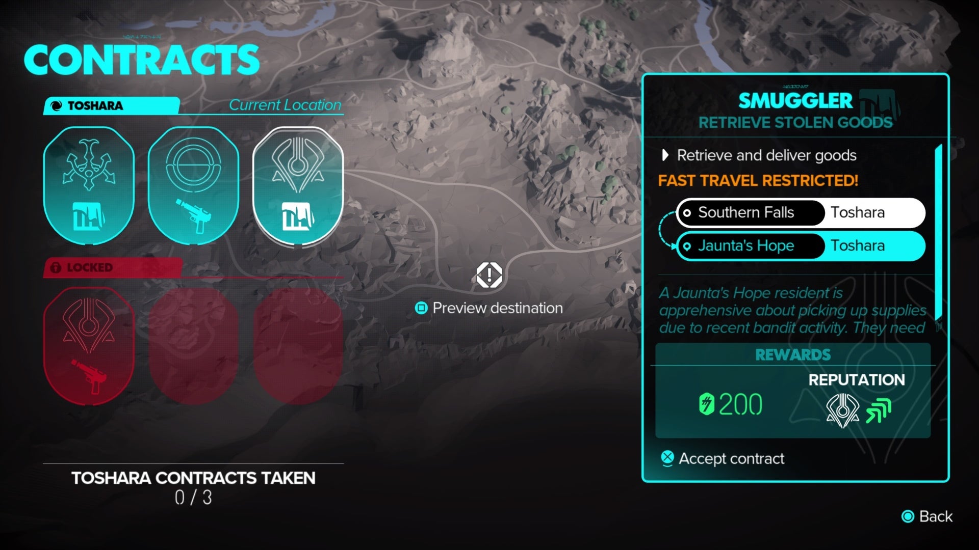 star wars outlaws toshara syndicate contracts with danka menu