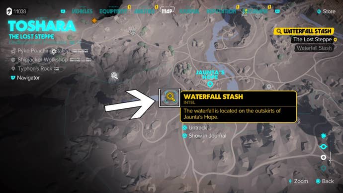 star wars outlaws toshara waterfall stash intel map location