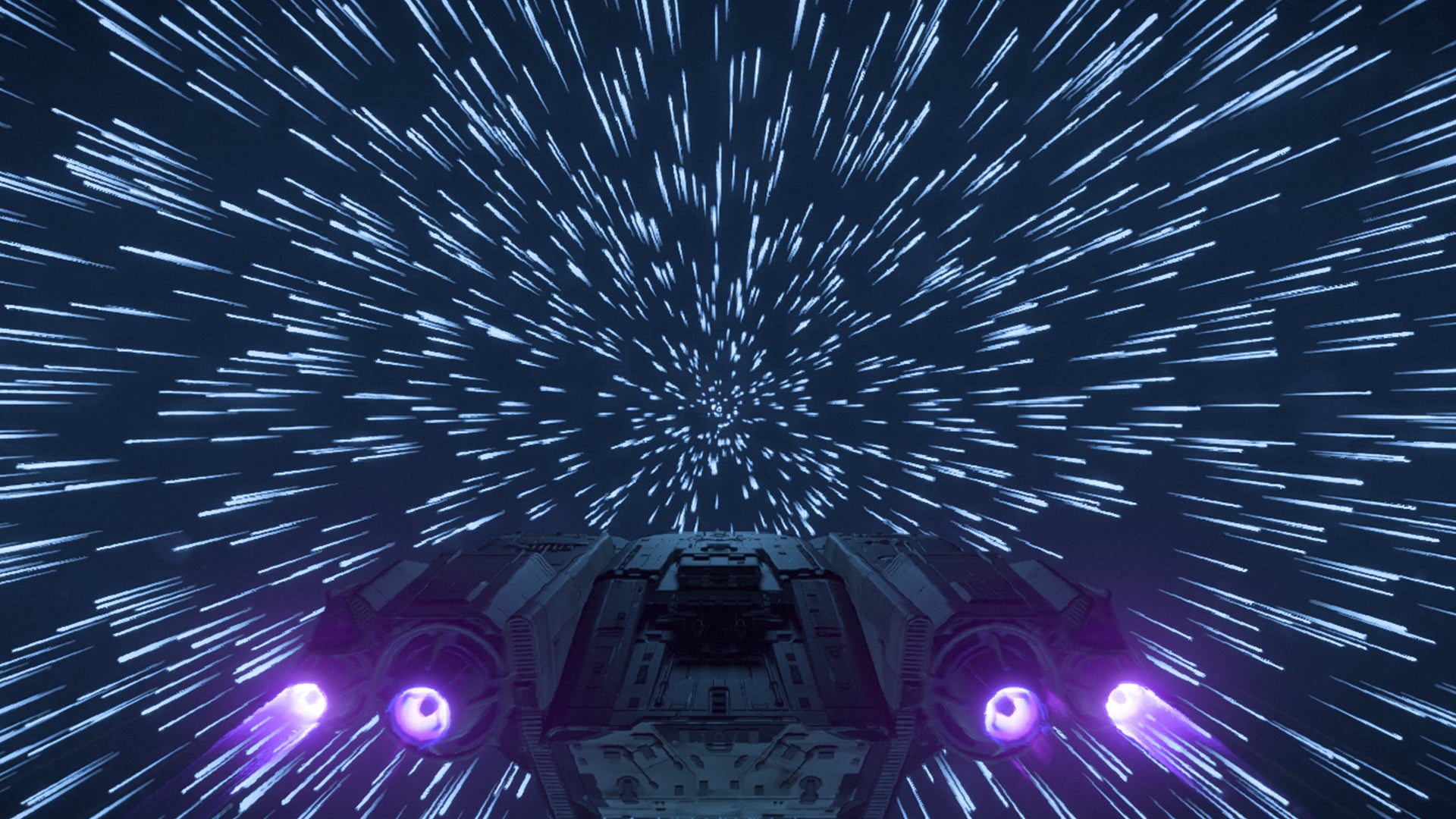 Star Wars Outlaws screenshot of the Trailblazer entering hyperspace. - 1