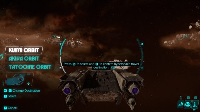 Star Wars Outlaws screenshot of the Trailblazer hyperspace menu.