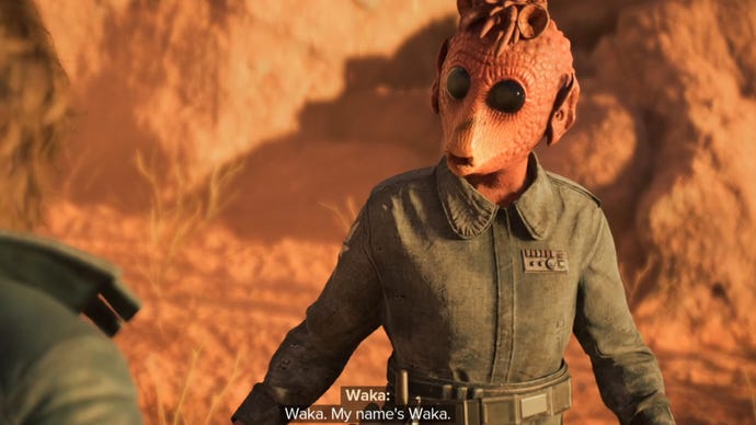 Star Wars Outlaws screenshot of the Waka, a key NPC who helps navigate the player through the first main quest missions.