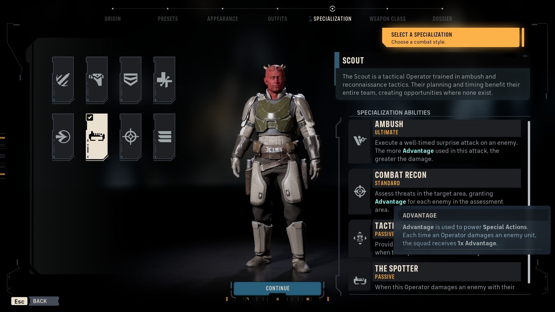 Star Wars: Zero Company screenshot showing the character customisation screen for Hawkes