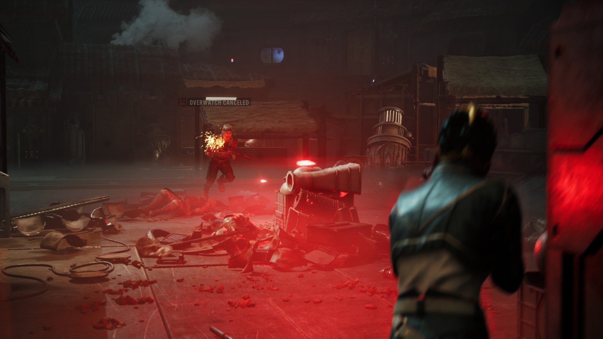 Star Wars: Zero Company screenshot showing Jae shooting an enemy with a red blaster hue