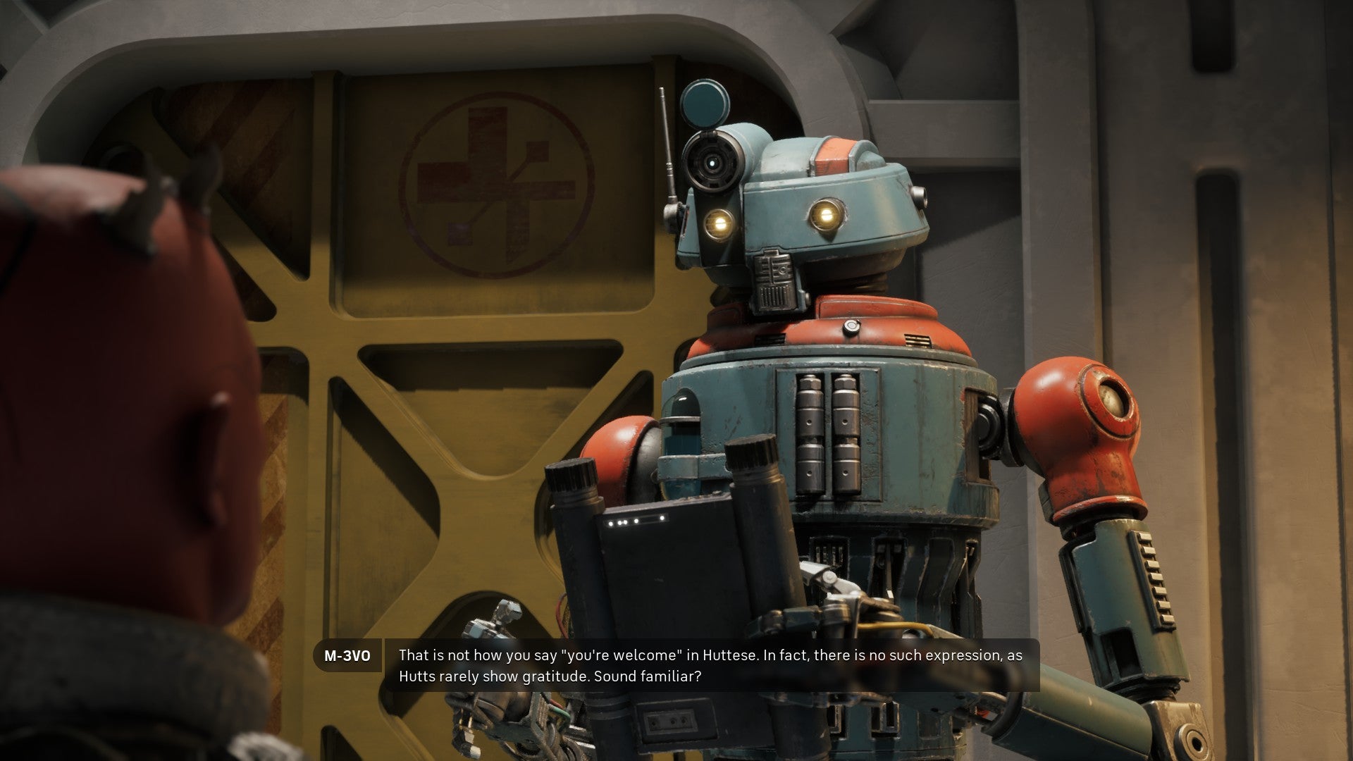 Star Wars: Zero Company screenshot showing dry humour from a droid