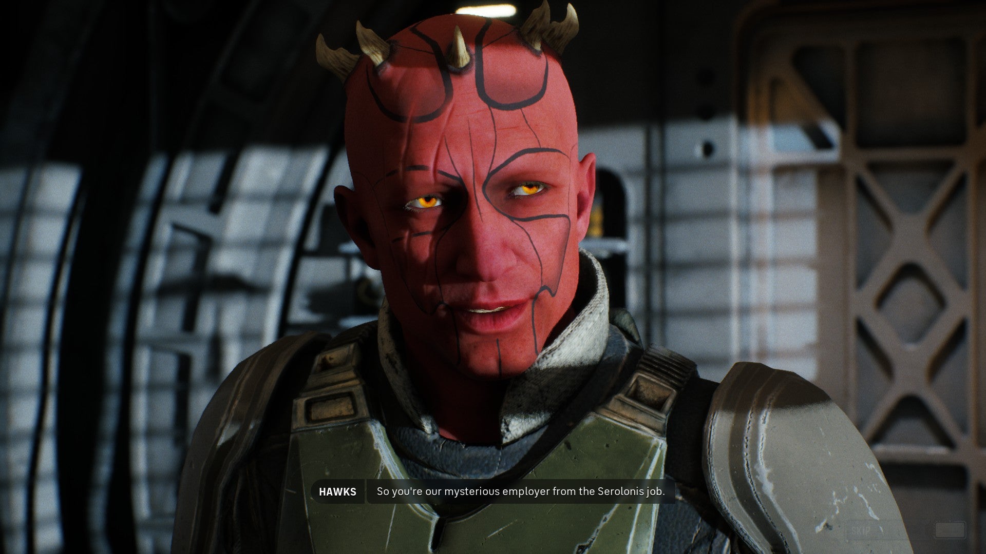 Star Wars: Zero Company screenshot showing your main character, a red-faced zabrak in this case