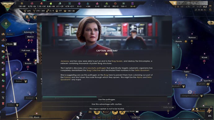 Captain Janeway suggests using a pathogen on Borg in Star Trek: Infinite.