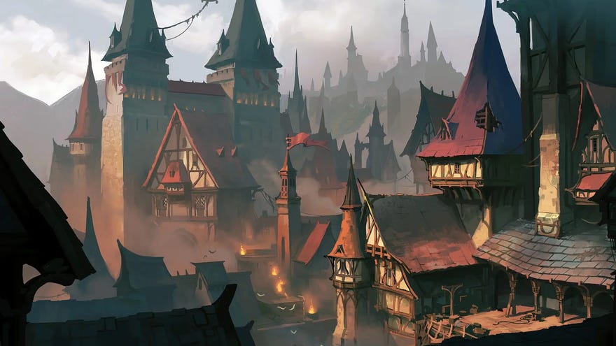 A fantasy town in teaser art for Project Baxter, the Dungeons & Dragons game from Payday makers Starbreeze