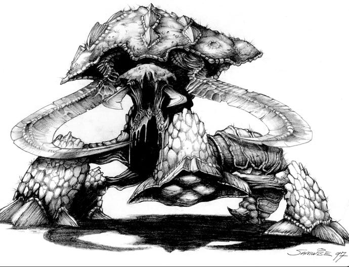 Zerg ultralisk concept art from the Starcraft manual.