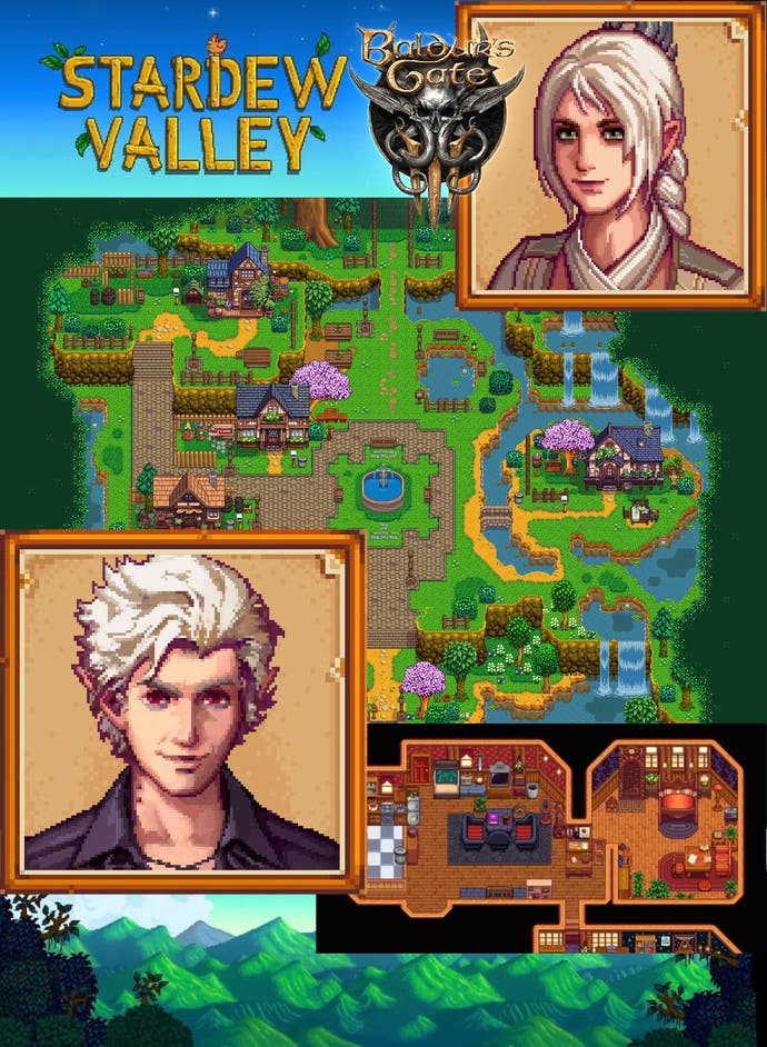 Astarian and Shadowheart in Stardew Valley