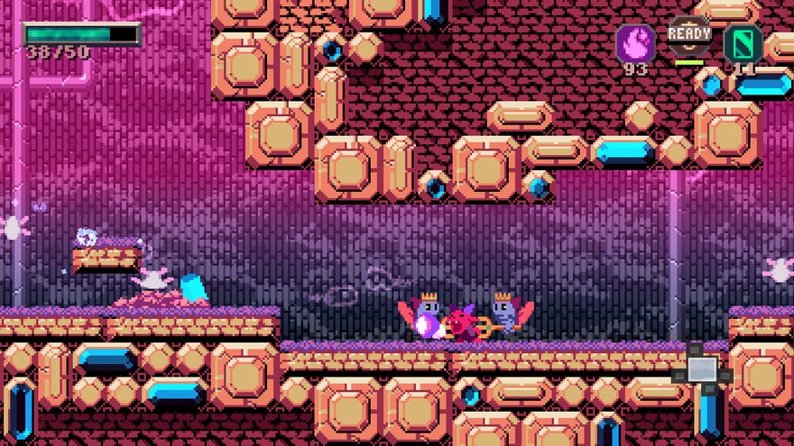 Algol fires a burst of energy at an enemy, as another encroaches from behind.