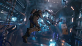 Starfield shattered space screenshot showing a person floating inside a spaceship