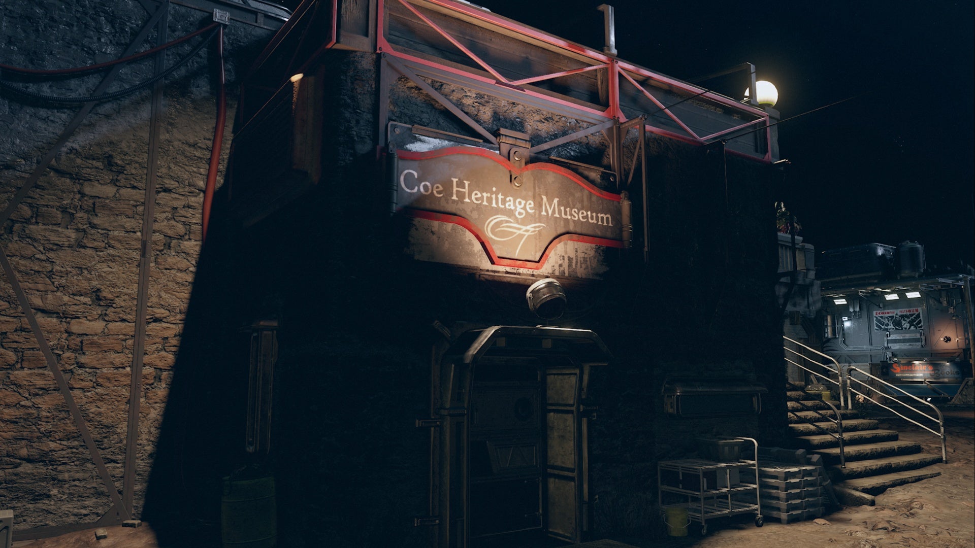 starfield akila city coe museum building exterior at night