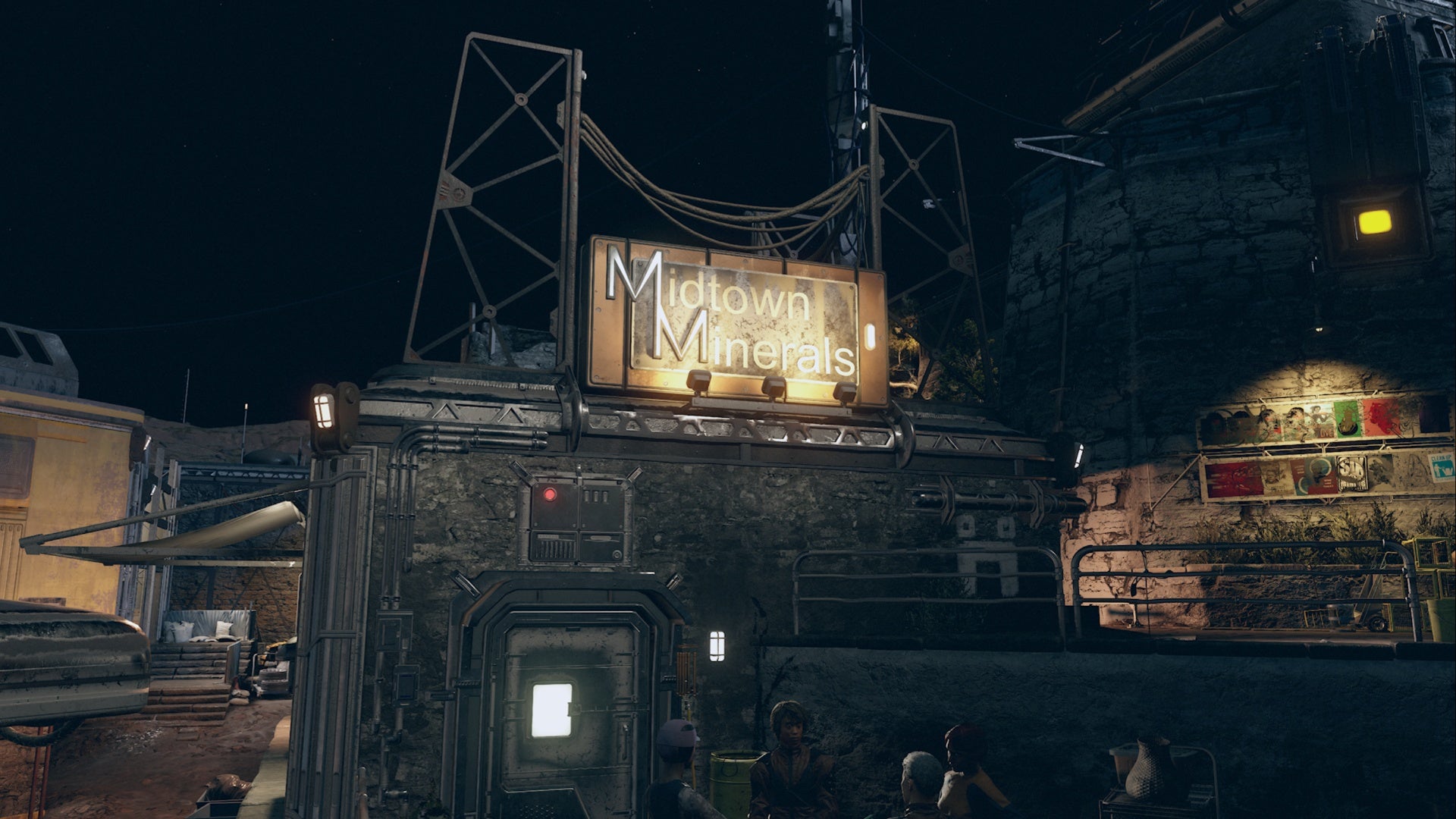 starfield akila city midtown minerals building exterior at night