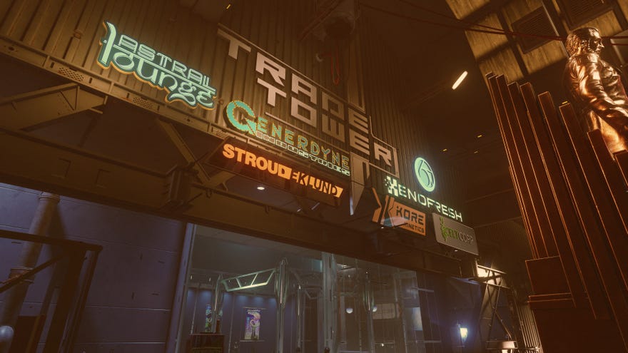 Trade Tower on Neon in Starfield.