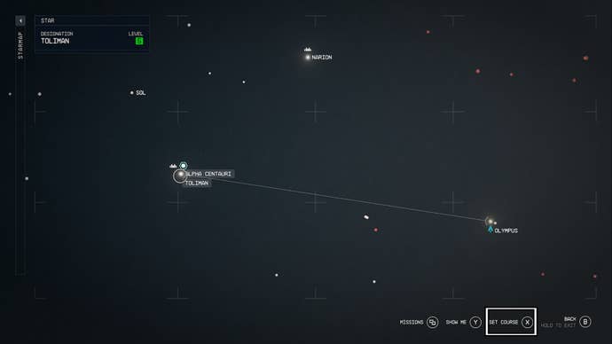 starfield alpha centauri system map set course option highlighted