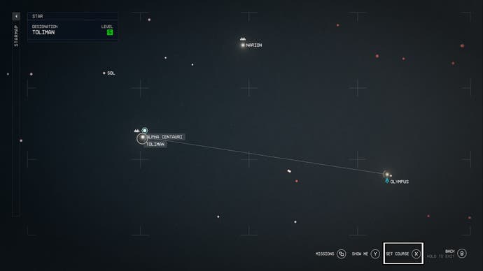 starfield alpha centauri system map set course option highlighted