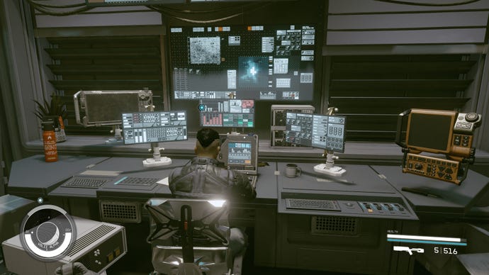 Nyx decrypts files from Ruyjin Industries at his apartment in Starfield.