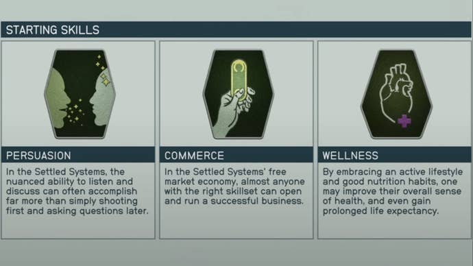 starfield background starting skills persuasion commerce and wellness