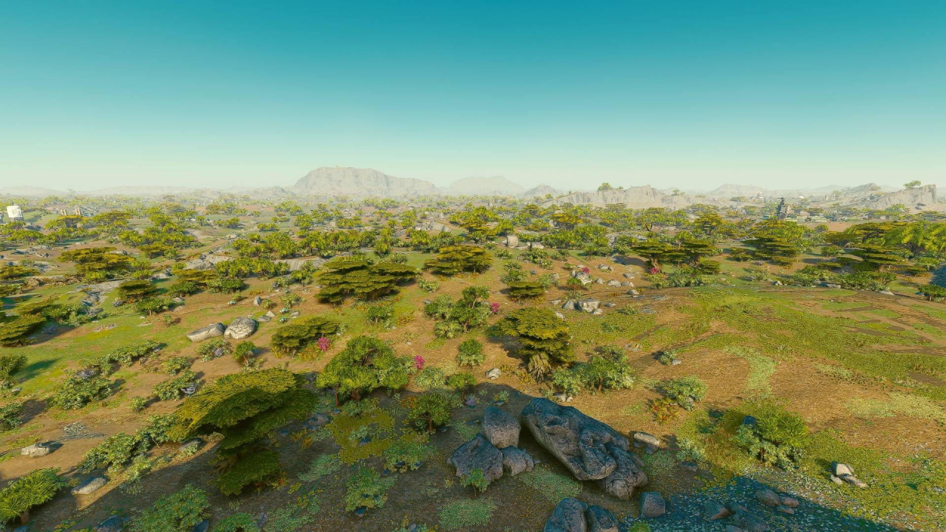 An expansive alien forest landscape in Starfield.