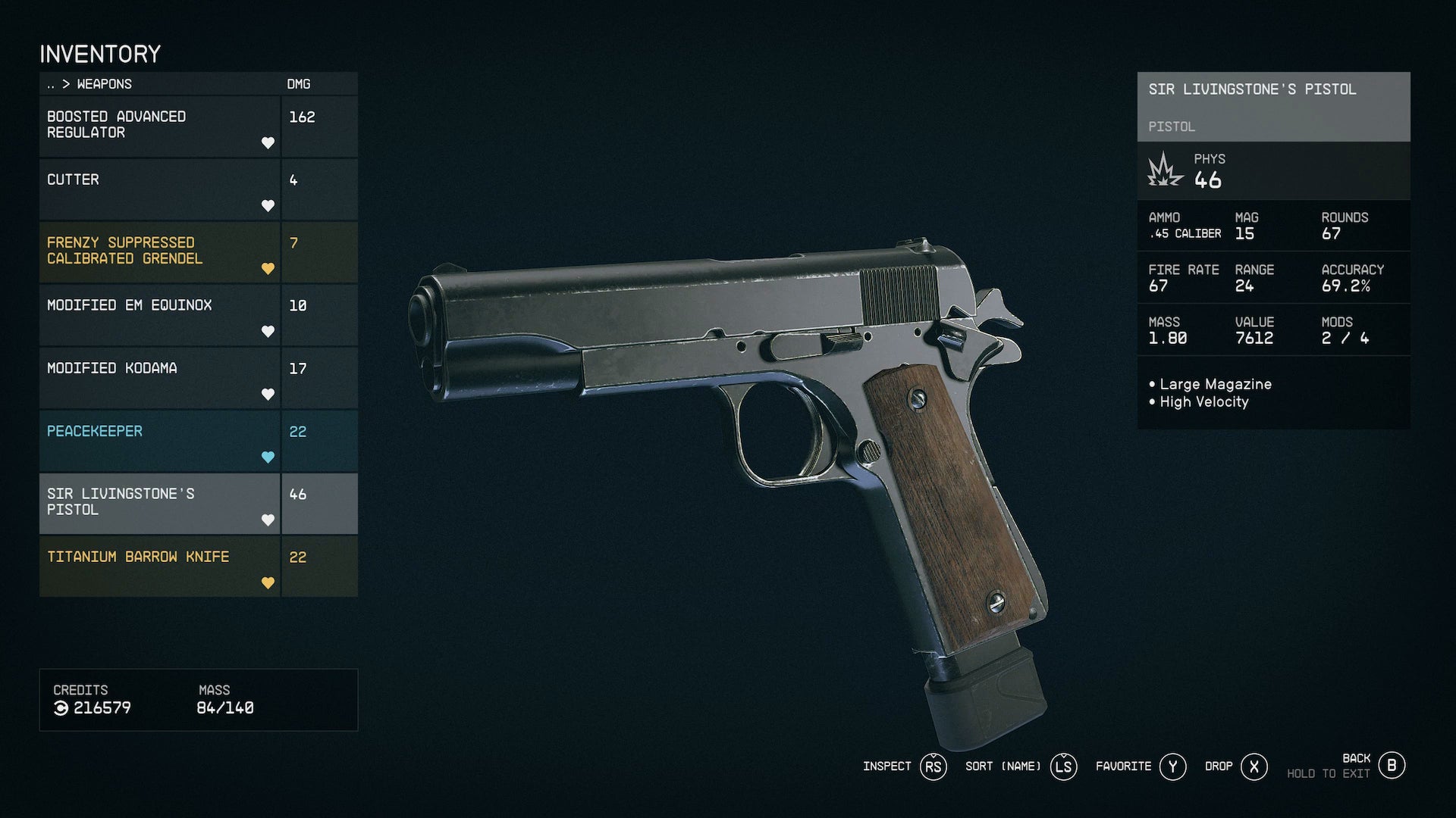 Sir Livingston's pistol, one of the best unique weapons in Starfield - 1