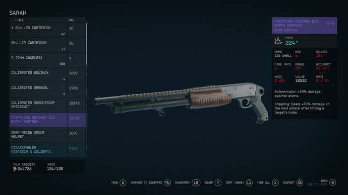 An epic version of the Old World Shotgun, one of the best weapons in Starfield