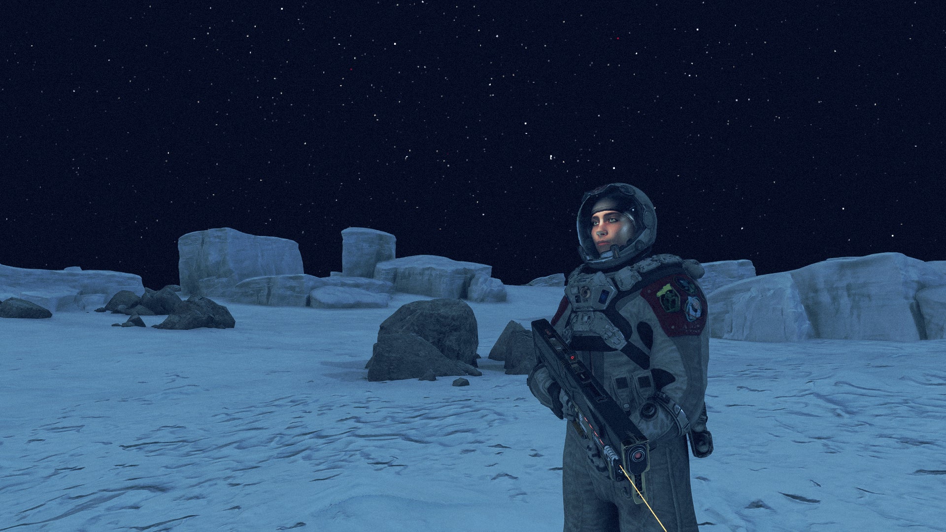 Sarah Morgan in standing on a planet in Starfield. - 1