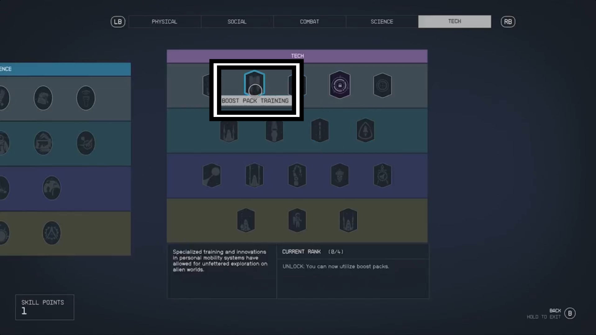 starfield boostpack training skill highlighted tech screen