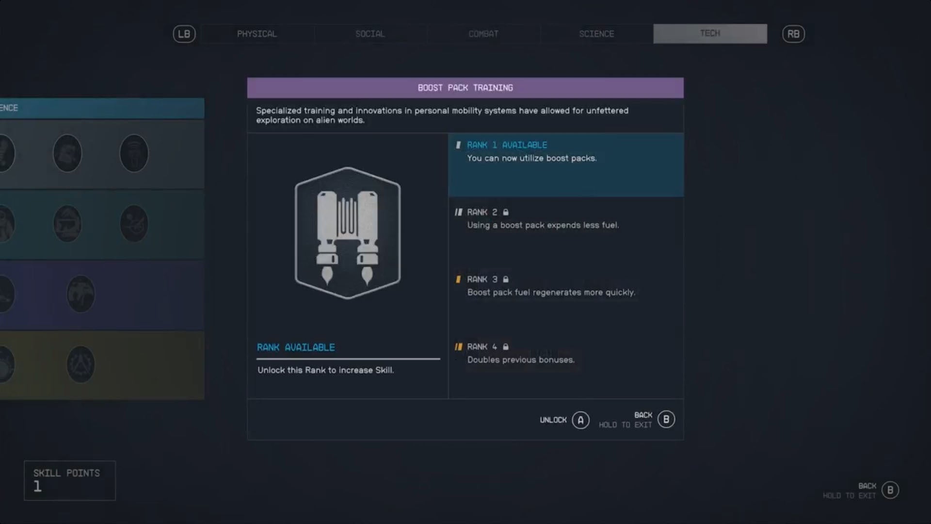 starfield boostpack training skill ranking screen
