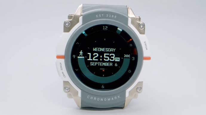 A photograph of the NASA-inspired watch that comes as part of the Starfield Collector's Edition, displaying a time of 12:53.