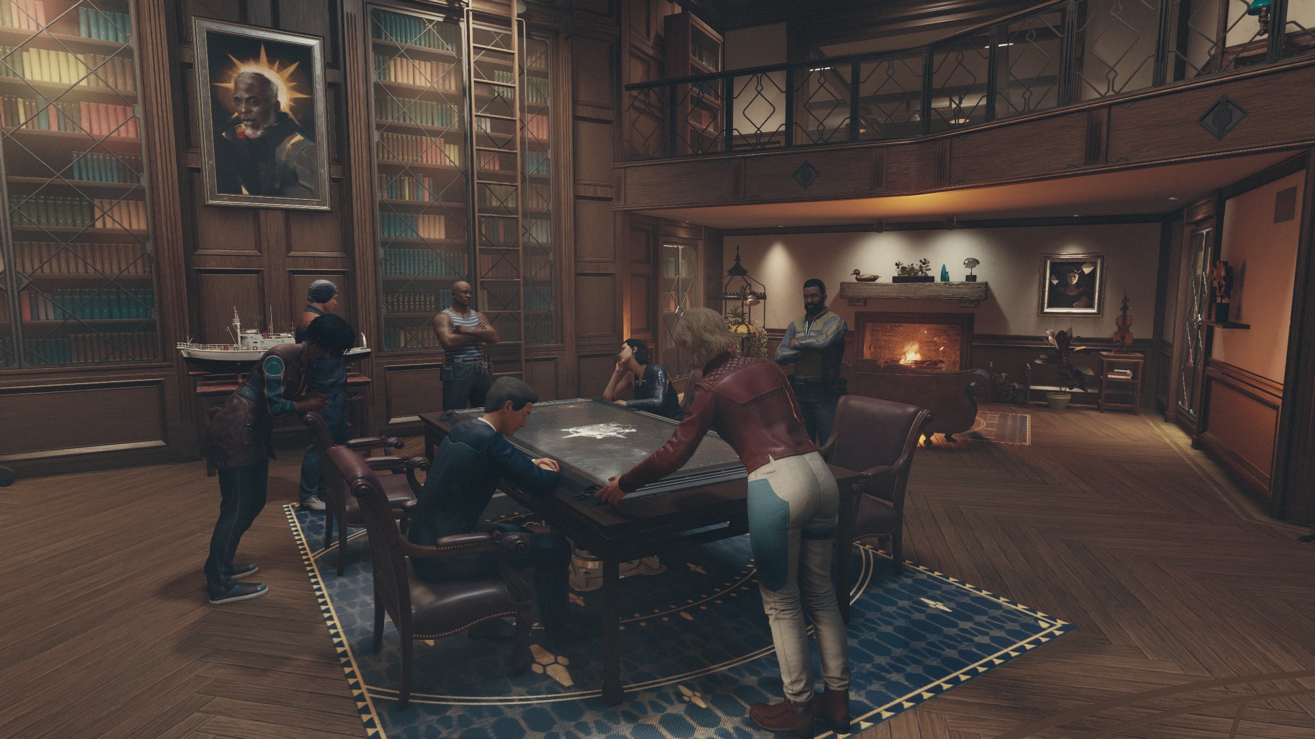 Members of Constellation gather round the meeting table at The Lodge on Jemison in Starfield.