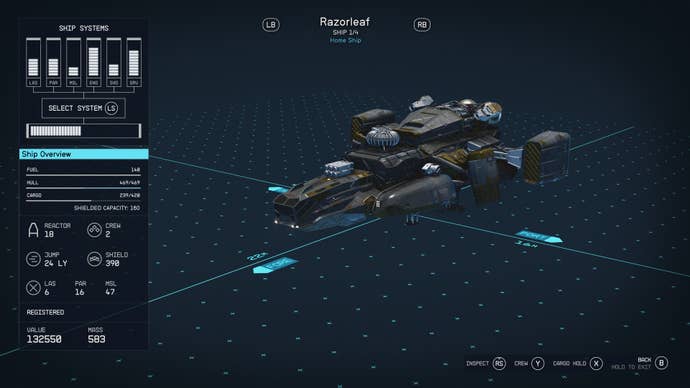 Razorleaf spaceship retrieved from the Mantis side mission in Starfield.