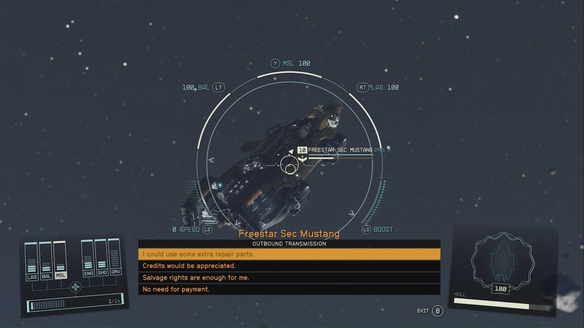 starfield freestar rewarding ship with repair parts