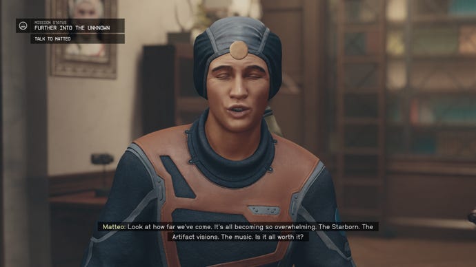 Matteo at The Lodge in Alpha Centauri in Starfield.