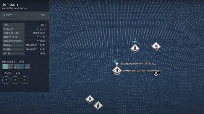 A screenshot of an incomplete map of New Atlantis in Starfield, with the location of a Genetics Facility marked.