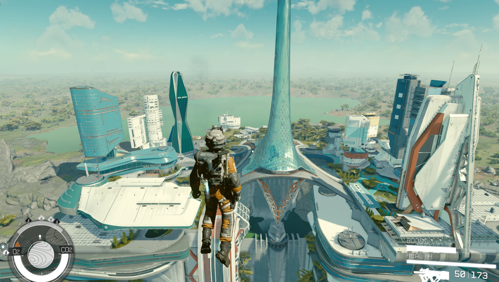 Starfield gravity mod flying over New Atlantis