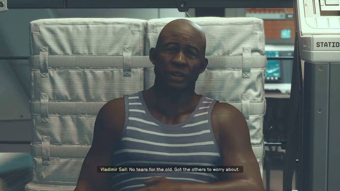 The player in Starfield speaks to an injured Vladimir Sall in The Eye.