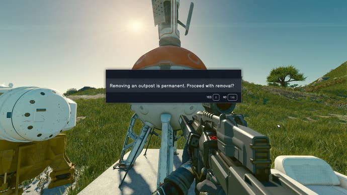 A player attempts to remove an outpost in Starfield.