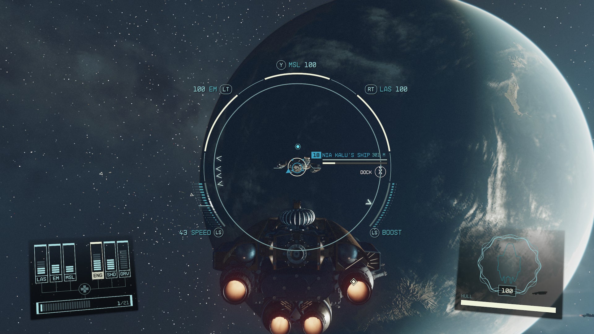 A spacecraft docking at a space station in Starfield - 1