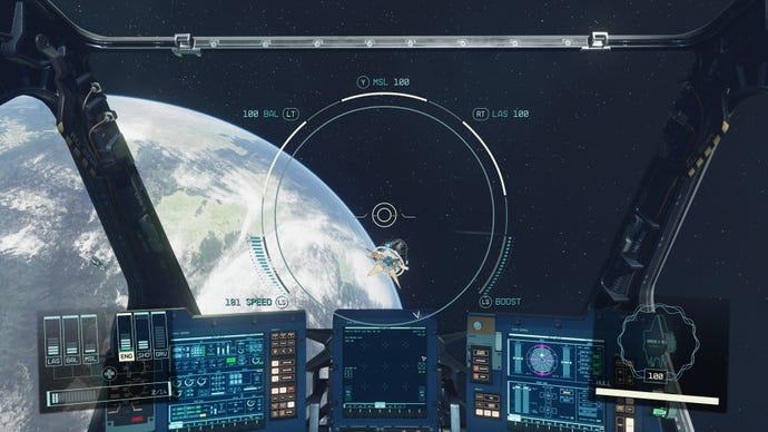 The Eye orbits around Jemison, Alpha Centauri in Starfield.