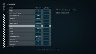 The keybinding menu in Starfield, with the Jump key highlighted.